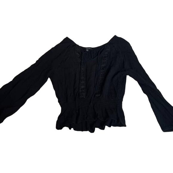 AMBIANCE Small Longsleeve Black Top Scrunch Waist Tie - Picture 1 of 3